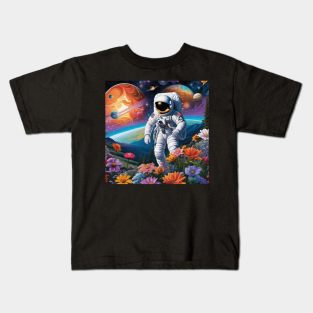 Trippy Astronaut Dreamscape – Cosmic Odyssey 7 Kids T-Shirt